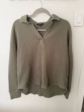 Buffalo David Bitton Olive Waffle-Knit Polo Pullover